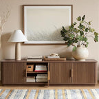 win2win 67" TV Stand for 80 Inch TV, Mid Century Modern Fluted Entertainment - Image 5