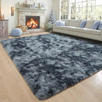 4x6 Tie-Dyed Blue and Grey Fluffy Soft Area Rug Non-Slip - Image 8