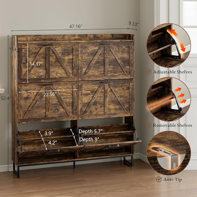 BORNOON Shoe Cabinet with 6 Flip Drawers Narrow Shoe Storage Cabinet Organizer - Image 2