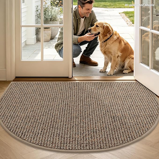 BEQHAUSE Dirt Trapper Door Mat 36" x 60" Half Circle Non Slip Rugs, Taupe | - Image 2