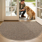 BEQHAUSE Dirt Trapper Door Mat 36" x 60" Half Circle Non Slip Rugs, Taupe | - Image 2