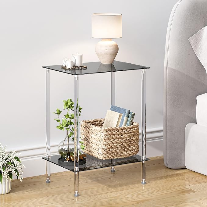 Tempered Glass Side Tables Set of 2 Acrylic End Table - Image 2