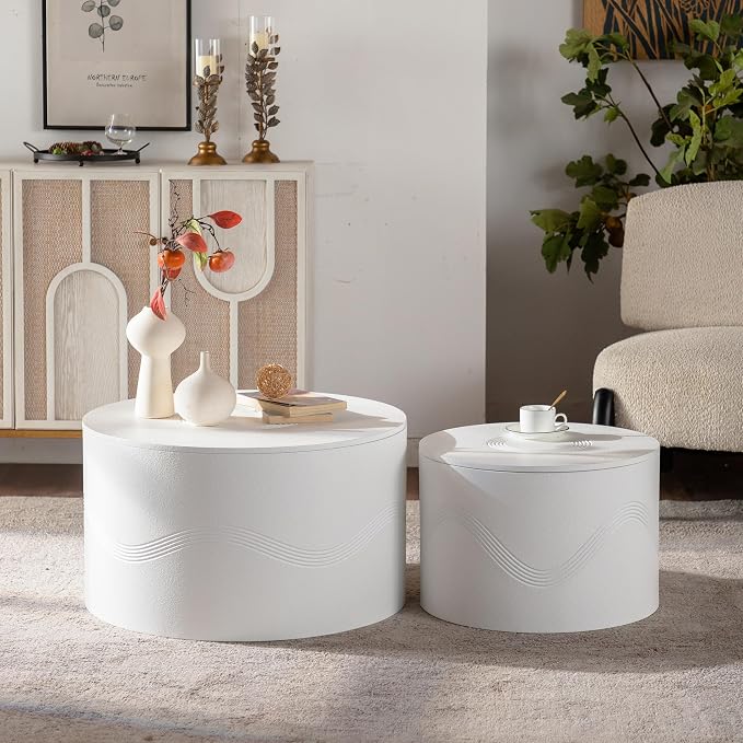 46.46'' White Round Coffee Table Set of 2 - Image 3