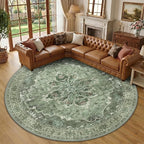 RELEANY Washable Area Rug, Round 10ft, Water Repellent, Pet Friendly, Vintage by RELEANY