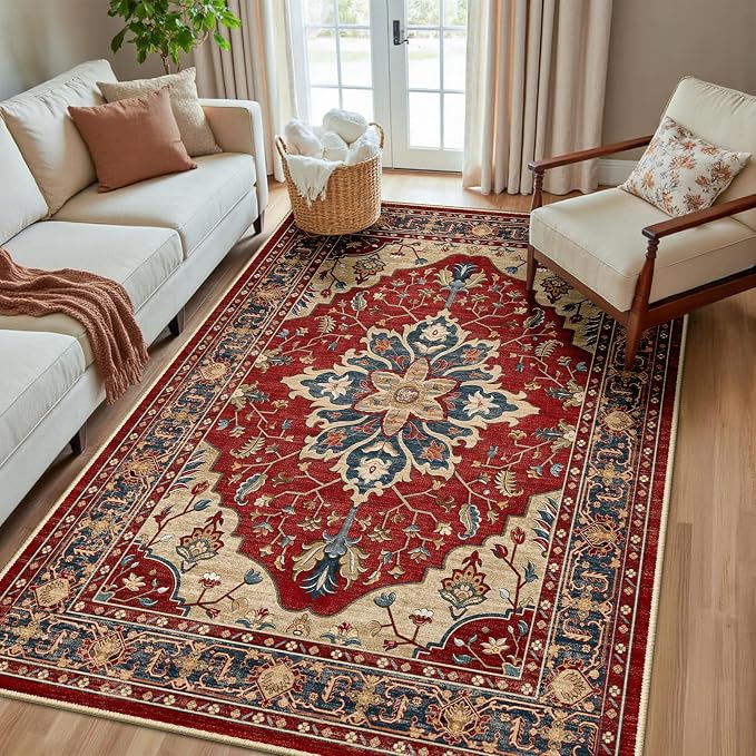 RELEANY Washable Area Rug, Water Repellent, Pet Friendly, Vintage Floral Boho by RELEANY