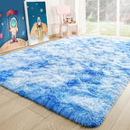 3x5 Tie-Dyed Blue Fluffy Soft Area Rug Non-Slip - Image 9