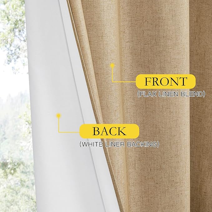 NICETOWN 100% Blackout Camel Linen Curtains 90 inches Length - Image 5