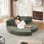 78.5" Corduroy Boneless Round Oversized Sofa, Converts into Two Recliners - Image 3