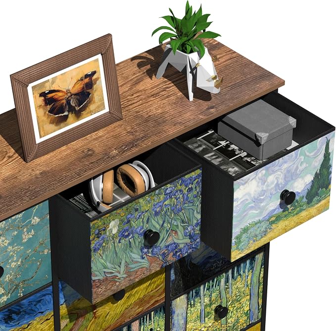 EXOTICA Large Chest of Drawers 15 Drawer Dresser Van Gogh Tall Fabric Dresser - Image 7