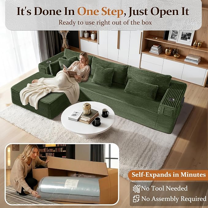 108" Cloud Sectional Couch, Comfort L Shaped Boneless Couch - Image 5