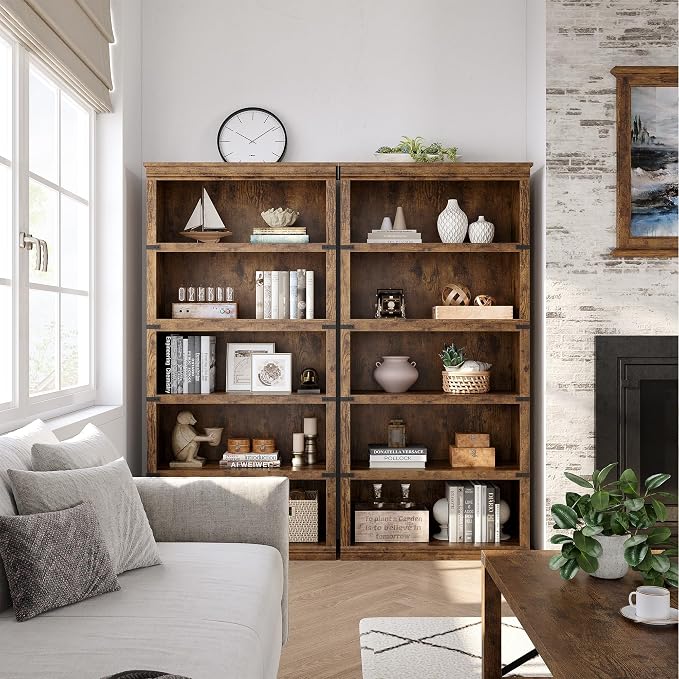 GarveeHome 5 Tier Farmhouse Bookcase, 67.4" Tall Book Shelf - Image 4