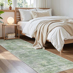 Soalmost Abstract Runner Rug 2x8 Hallway Kitchen Runners Green/Ivory | Vintage - Image 4