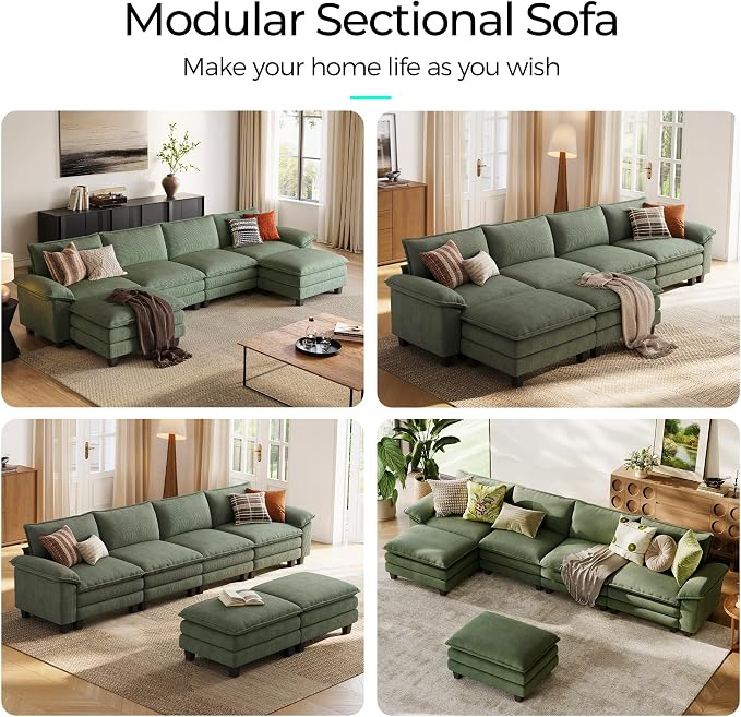 LINSY HOME 157" Modular U-Shaped Sectional Sofa, 4-Seat Corduroy Modern Cloud - Image 6