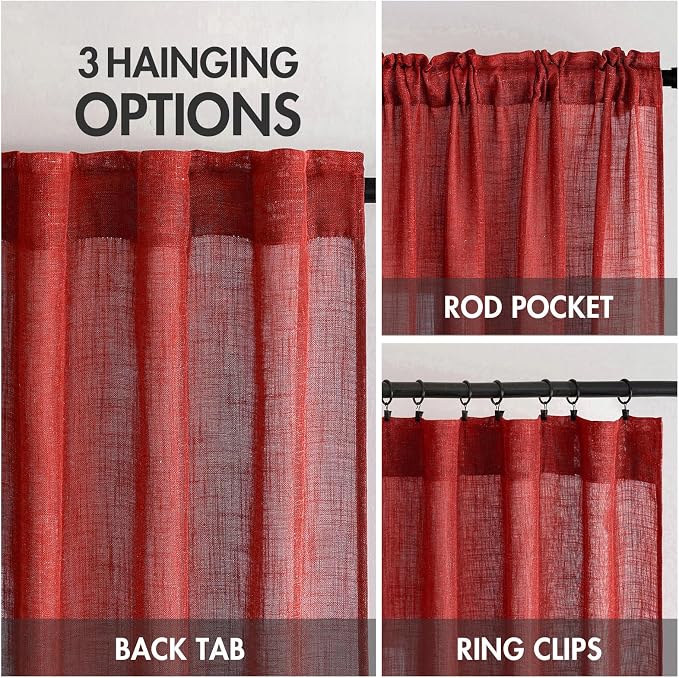MIULEE Red Linen Curtains 52x108 Inch Long - Image 3