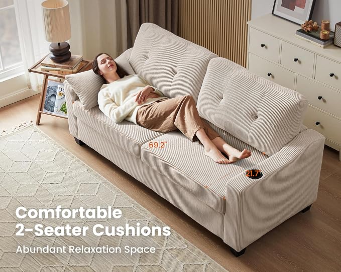 Queen Size Pull Out Sleeper Sofa Bed, 2-in-1 Convertible Corduroy Pull Out - Image 7