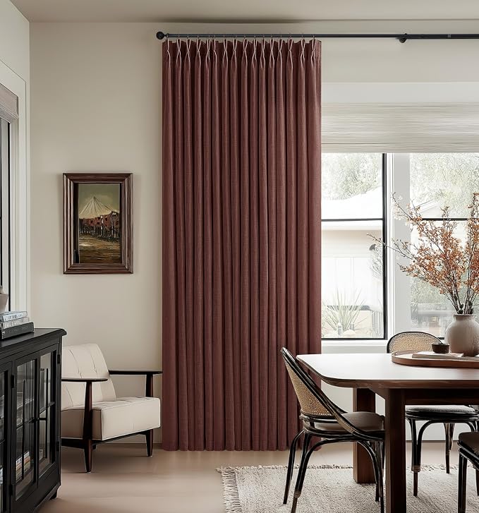 108 Inch Chestnut Brown Linen Pleated Light Filtering Curtains - Image 8