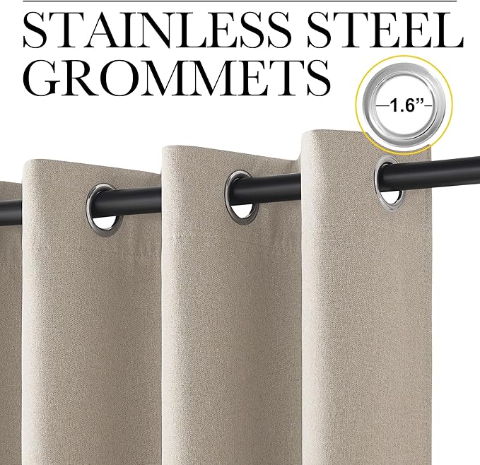 NICETOWN 100% Blackout Linen Curtains 96 inches Long, Crisp Faux Linen Curtains - Image 3
