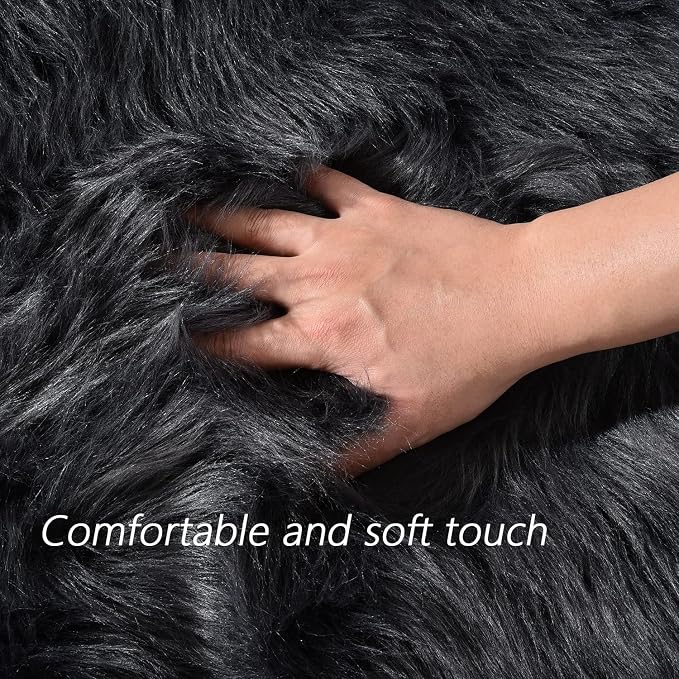 Latepis Dark Grey Faux Fur 7'10"x9'10" Area Rug, Soft Plush Faux Fur Sheepskin - Image 4