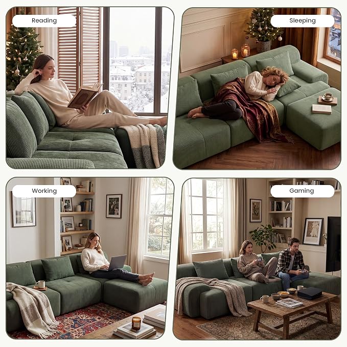 GRUSIGN 108'' Modular Sectional Boneless Sofa, Tufted Sectional Couches - Image 5