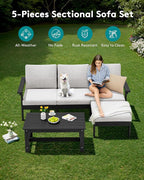 SERWALL Outdoor Sectional Sofa Set, 5-piece Outdoor Modula Couch Set - Image 3