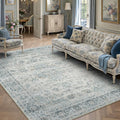 6x9 Light Blue Retro Floral Washable Area Rug by HUGEAR