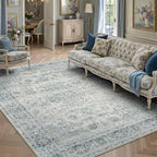 6x9 Light Blue Retro Floral Washable Area Rug by HUGEAR