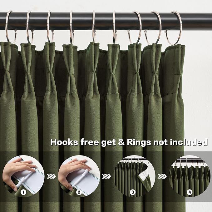 Dark Olive Pinch Pleated Curtains 63 Inches Long - Image 2