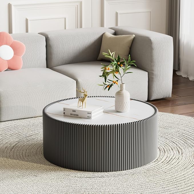 Round Marble Coffee Table Set of 2, 2 Piece White Coffee Table and End Table Set - Image 7