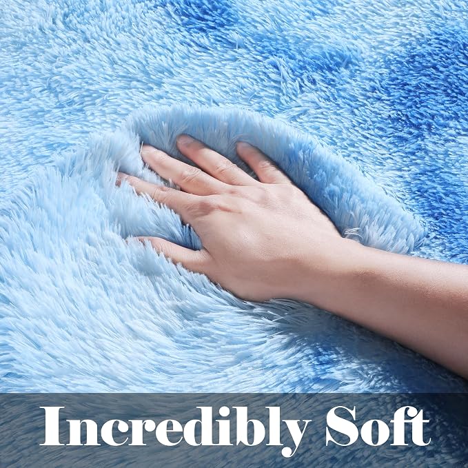 Runner Rugs for Boys Bedroom Living Room, Fluffy Tie-Dyed Blue 2x6 Area Rug | - Image 2