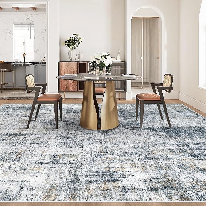9x12 Area Rugs Washable Rug: Abstract Neutral Rugs Modern Non Slip Area Rug - Image 6