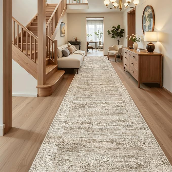 Soalmost Washable 3x20 Hallway Runner Rug Non-Slip Kitchen Entry Rugs Brown | - Image 3