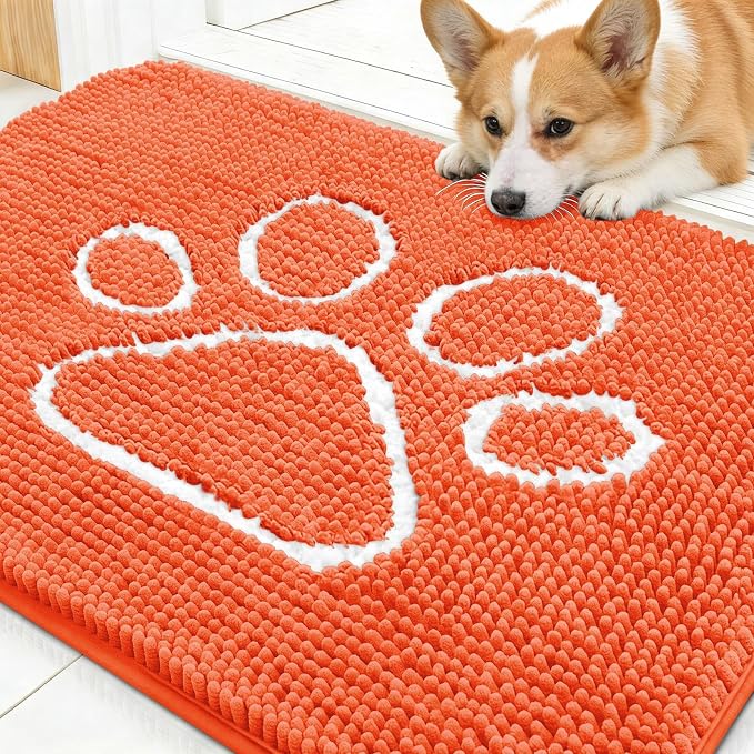 OLANLY Dog Door Mat for Muddy Paws 30x20, Paw Print Design Chenille Mud Mat | by OLANLY