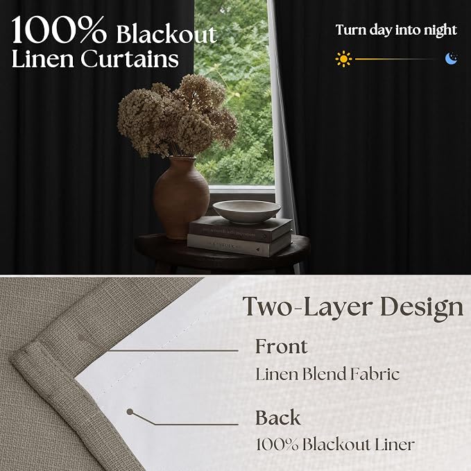 Taupe Pleated Linen Blackout Curtains 84 Inch Long - Image 2
