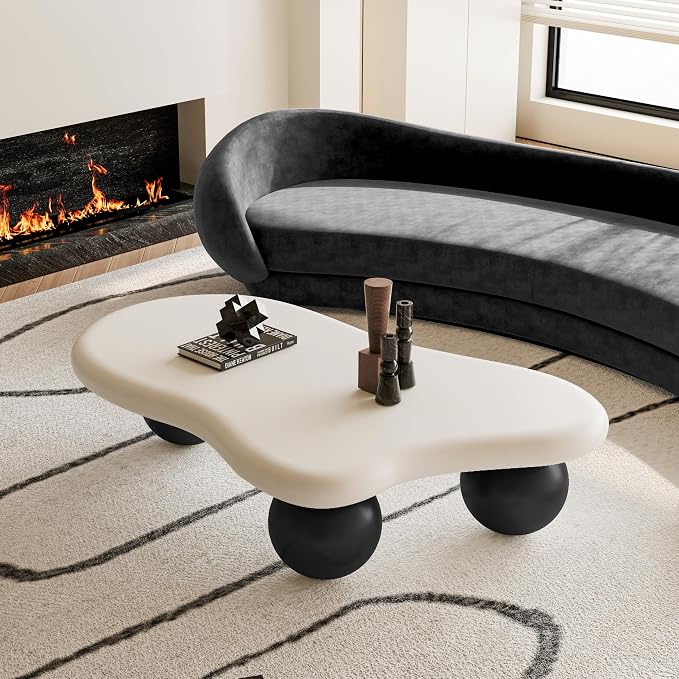 47.2” Cloud Coffee Table with 3 Ball Legs, Modern Irregular Center Table - Image 4