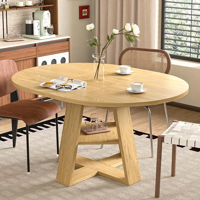 43.3in-59in Extendable Round Dining Table by Mxtxmy
