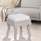 JONATHAN Y Rowan 18.5" Gray White Wash Woven Rattan Vanity Stool - Image 2