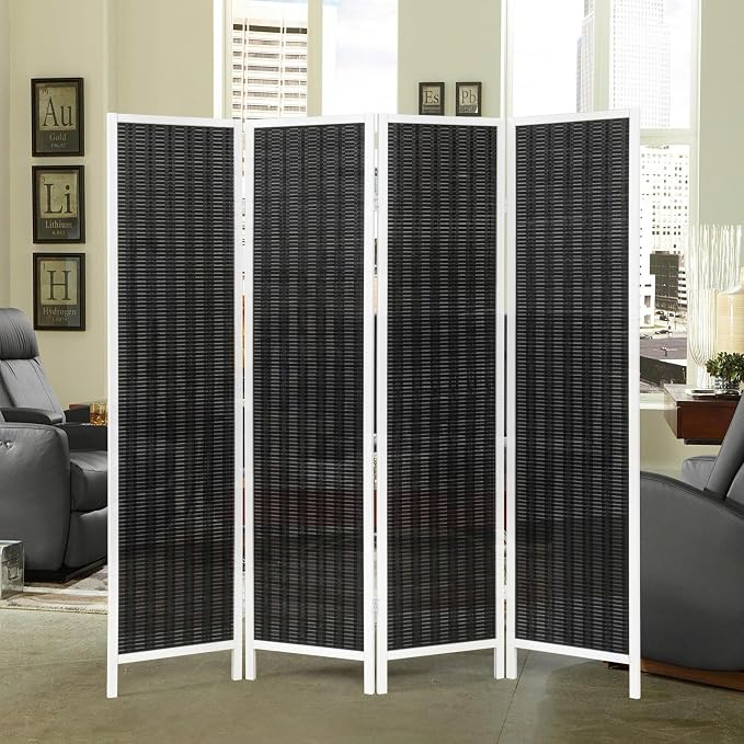 Roundhill Furniture Inkwell 4-Panel Bamboo Room Divider, Folding Portable by RoundhillFurniture