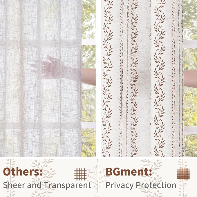 BGment Short Brown Boho Curtains Leaf Floral Print Cottage Core Botanical - Image 5