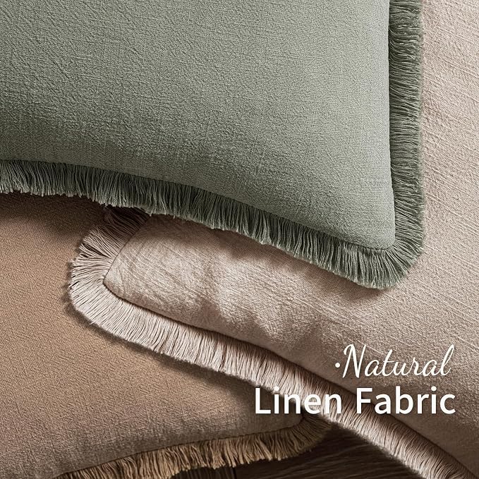 MIULEE Boho Natural Linen Fringe Decorative Euro Throw Pillow Covers 28x28 | - Image 4