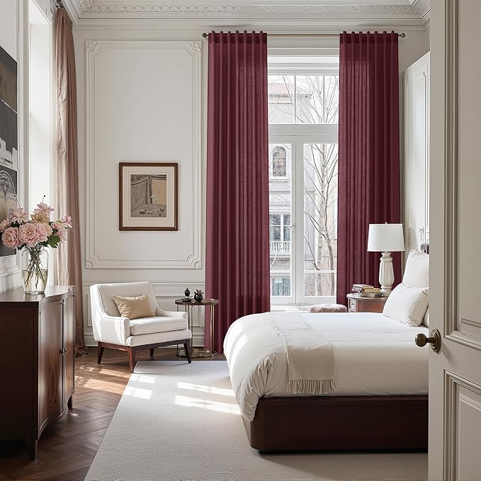 Burgundy Linen Curtains 80 Inch Length - Image 7