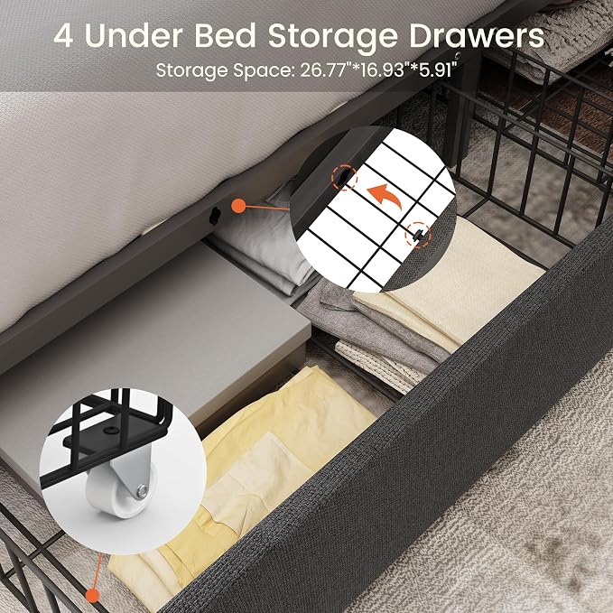 LARMACE Full Size Bed Frame Upholstered Platform Bed - Image 3