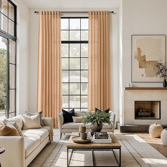Camel Linen Curtains for Living Room Extra Long 112 Inches Long Back Tab Light - Image 6