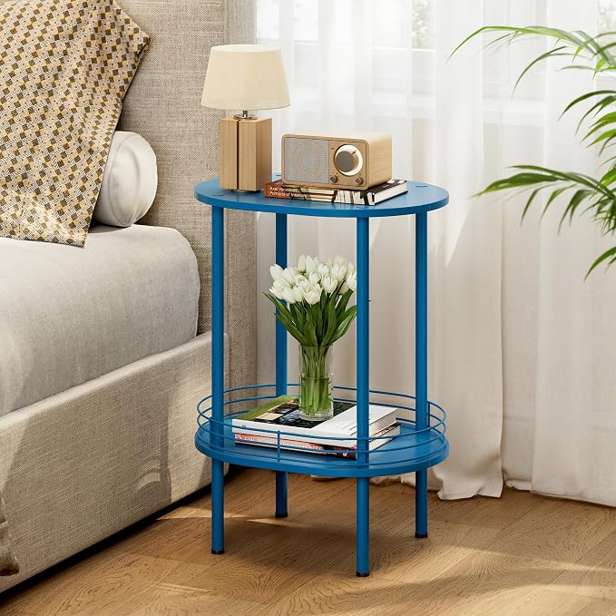 DGSANDGO Blue Side Table Set of 2, Side Tables Living Room, 2-Tier Nightstand - Image 2