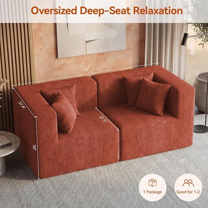 MONVANE 75" Loveseat Sofa, Comfy Chenille Cloud Couch - Image 3