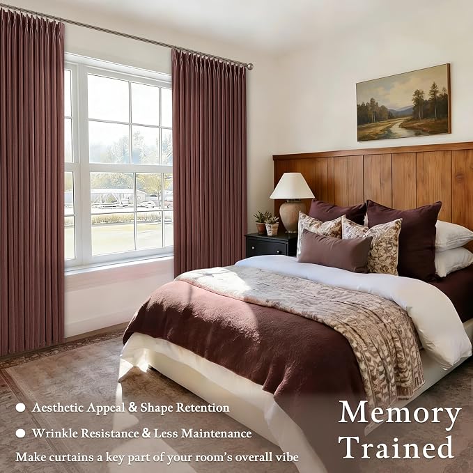 Chestnut Brown Thick Linen Pleated Light Filtering Curtains 96 Inch Long | - Image 6