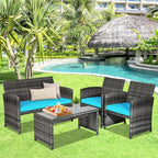 Goplus 4-Piece Rattan Patio Furniture Set, Outdoor Wicker Conversation Sofa - Image 6