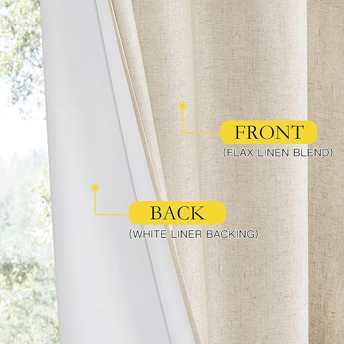 NICETOWN Beige Living Room Completely Shaded Linen Draperies, 2 Pieces - Image 5