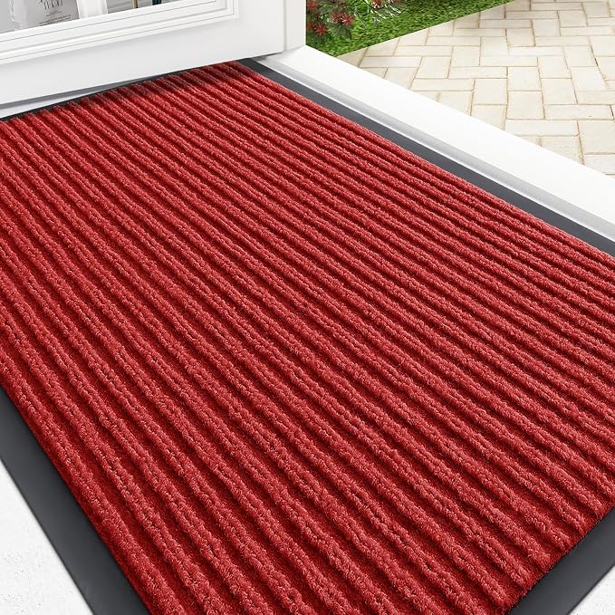 OLANLY Front Door Mat 35x23, Waterproof Heavy-Duty Indoor Outdoor Doormat | Red by OLANLY