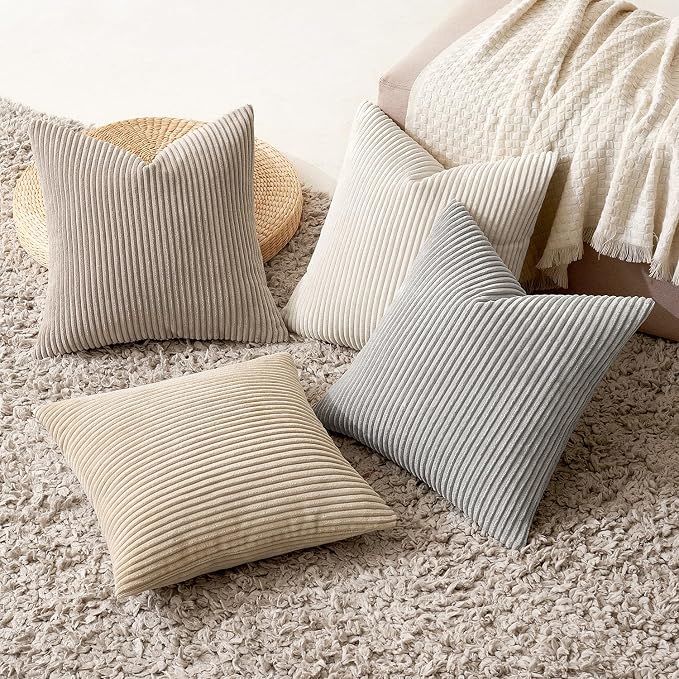 MIULEE Soft Corduroy Decorative Throw Pillow Covers Neutral Tan 18x18 | Set of 4 - Image 4