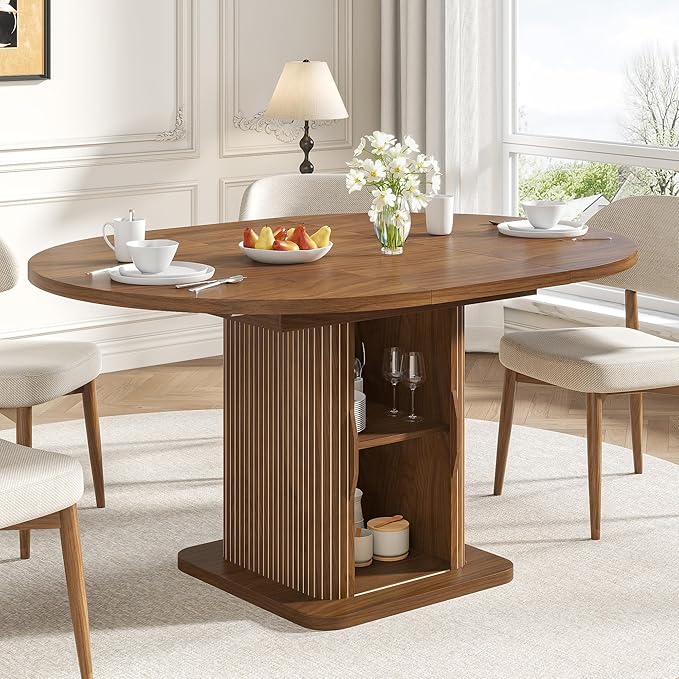 Extendable Round Dining Table for 4-6-8, 59 Inch Dining Room Kitchen Table - Image 4